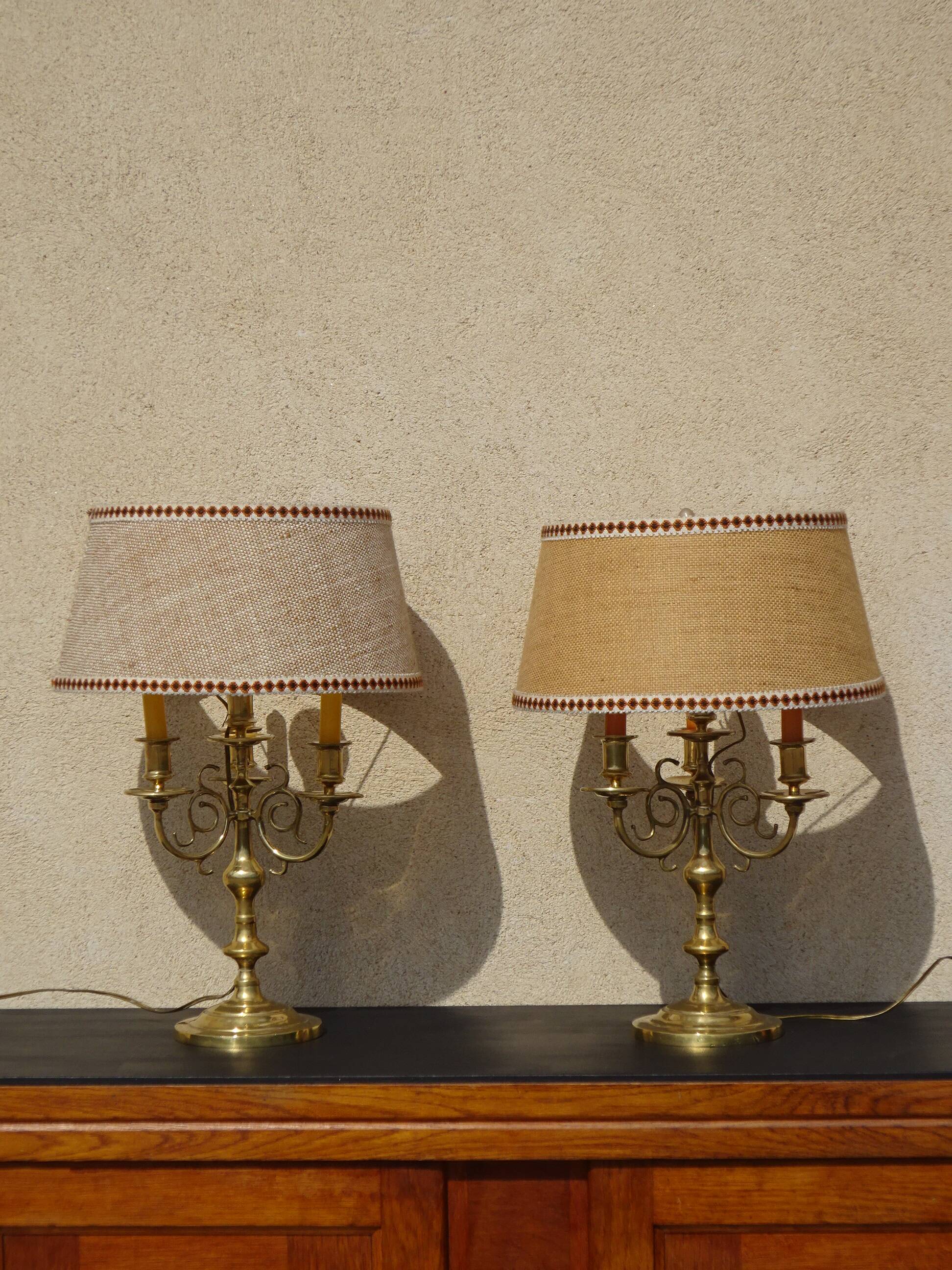 Copper candlesticks adapted as bedside lamps, the pair.