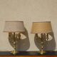 Copper candlesticks adapted as bedside lamps, the pair.