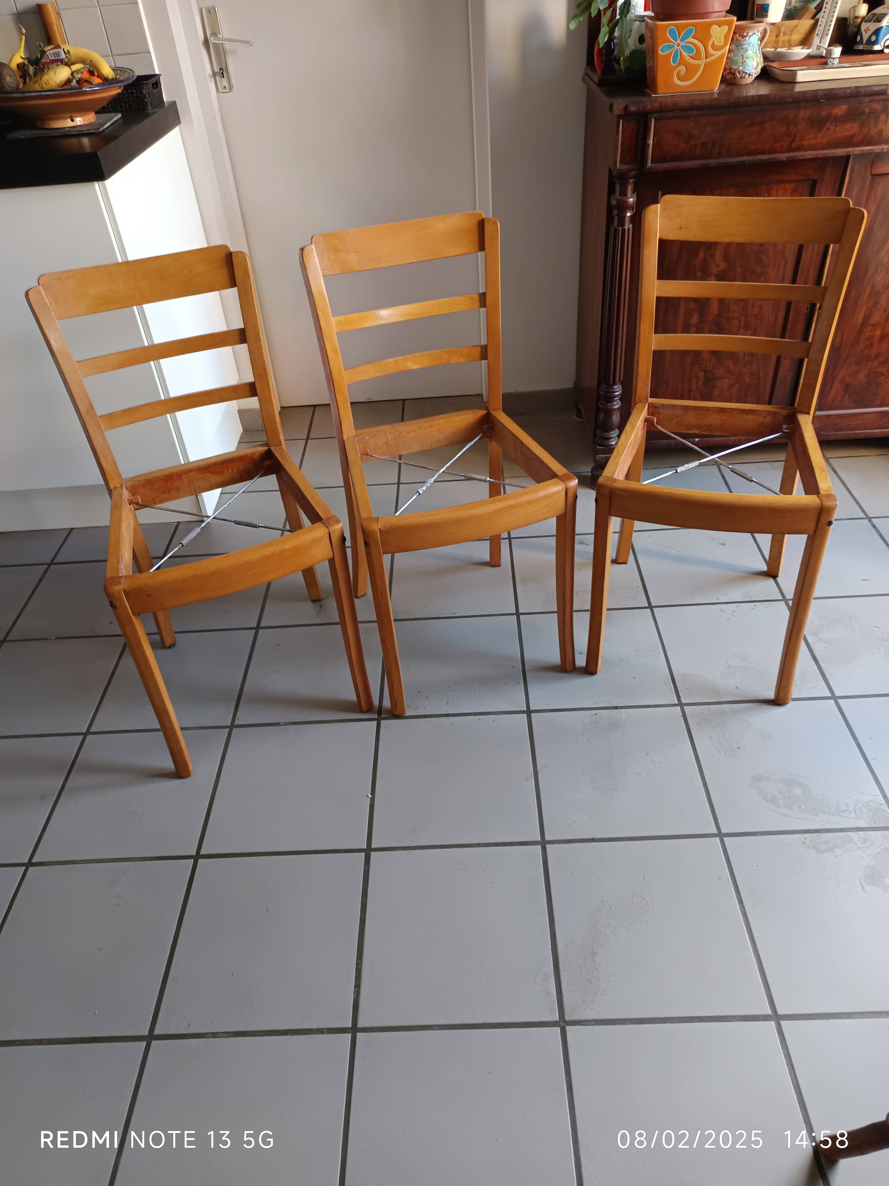 3 Monobloc straw bistro chairs from the 60s/70s