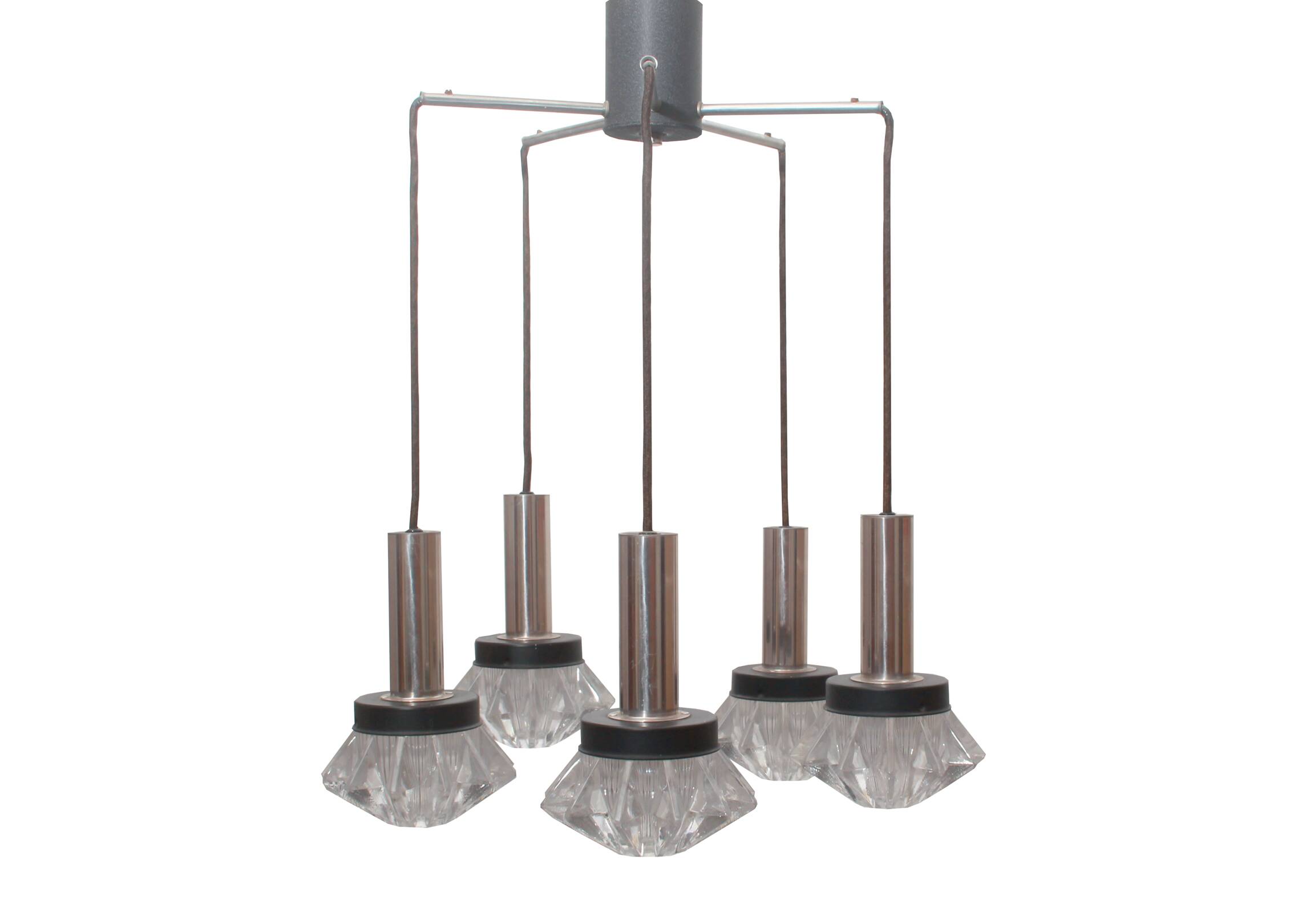 1970s pendant cascade lamp in chrome and glass