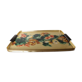 Plateau en formica floral et métal doré années 50 60
