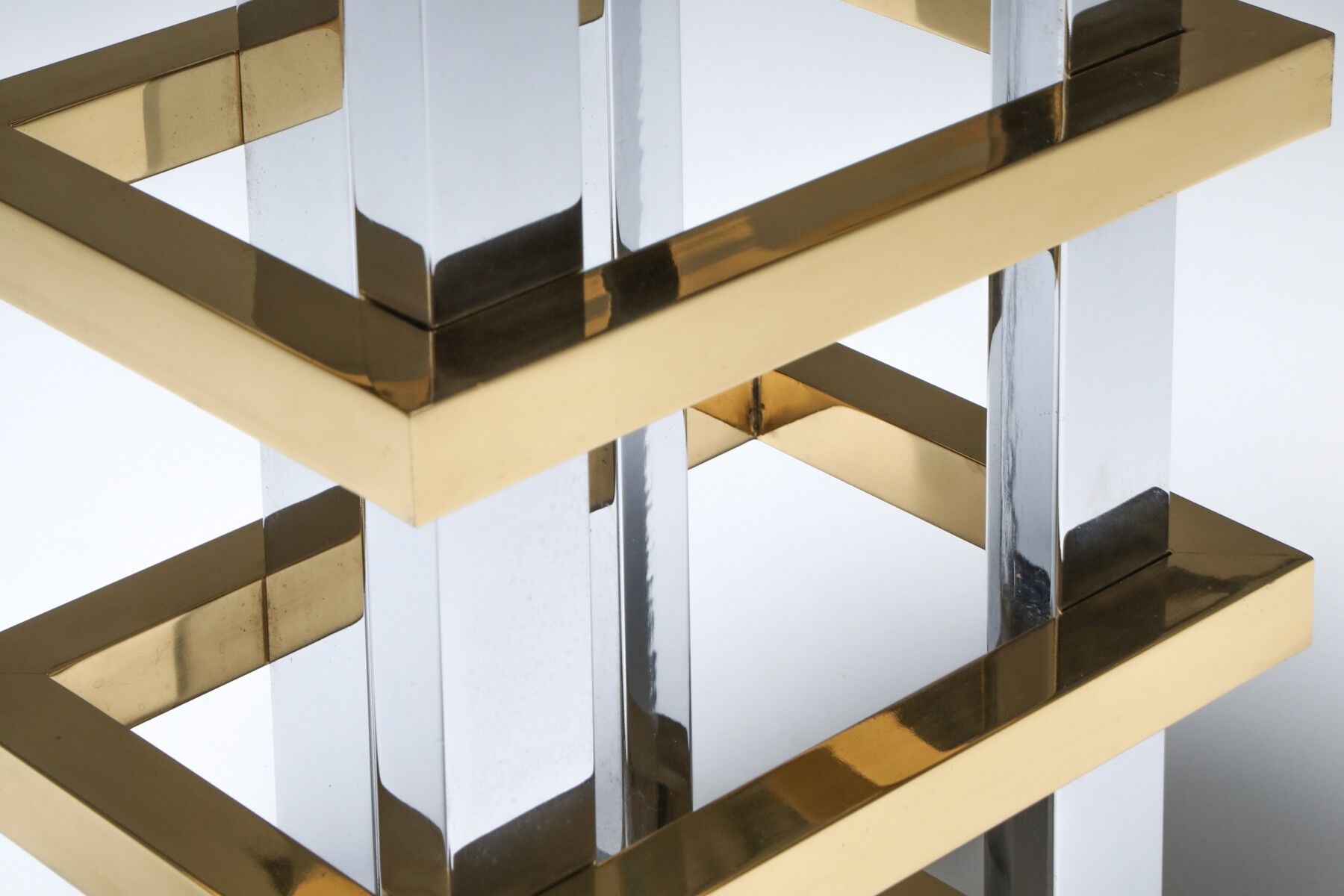 Brass and chrome console with 1970 Duchise glass tray