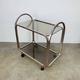 Kaymet dessert trolley in smoked glass and anodised aluminium, 1980s.