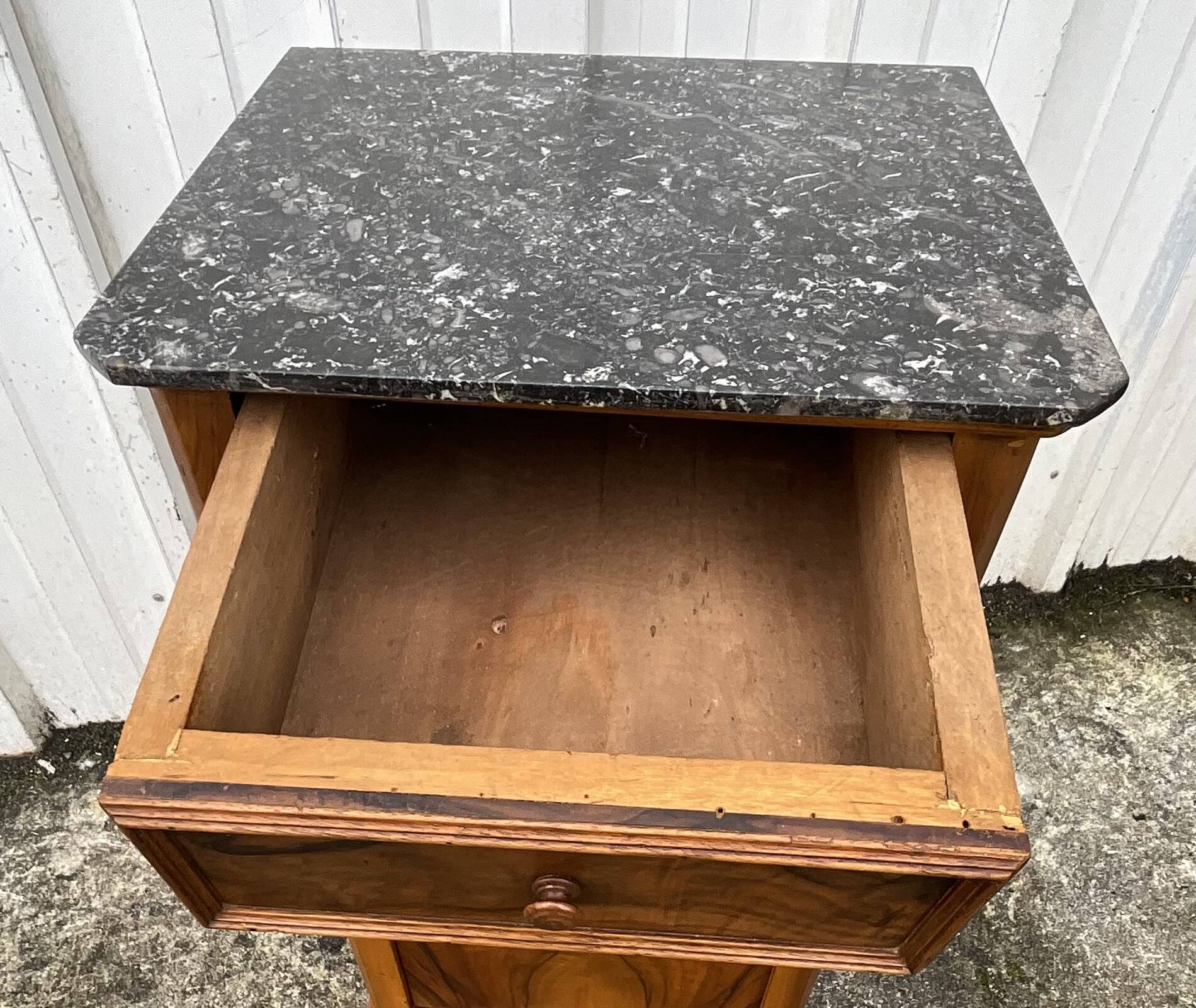 Louis Philippe style bedside table in burr walnut, late 19th century