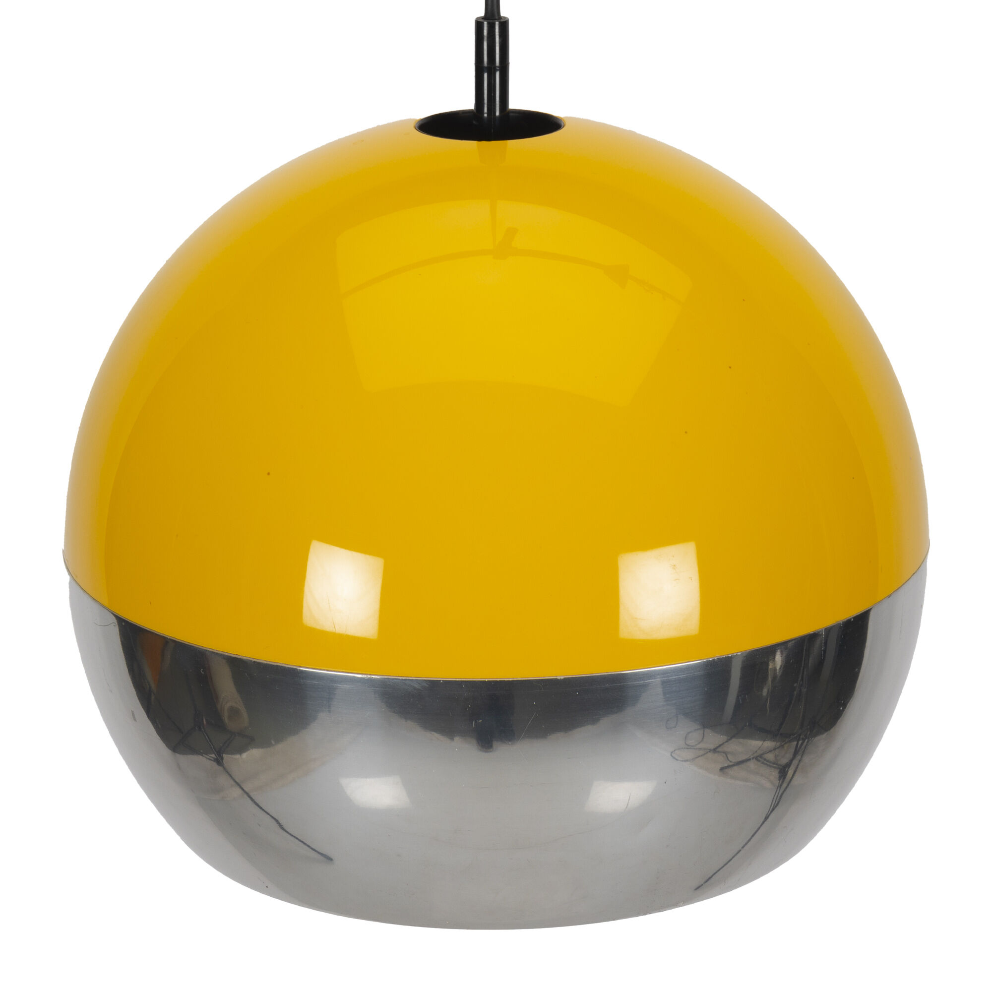 Yellow and chrome space age pendant lamp