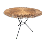 Rattan coffee table with black metal base