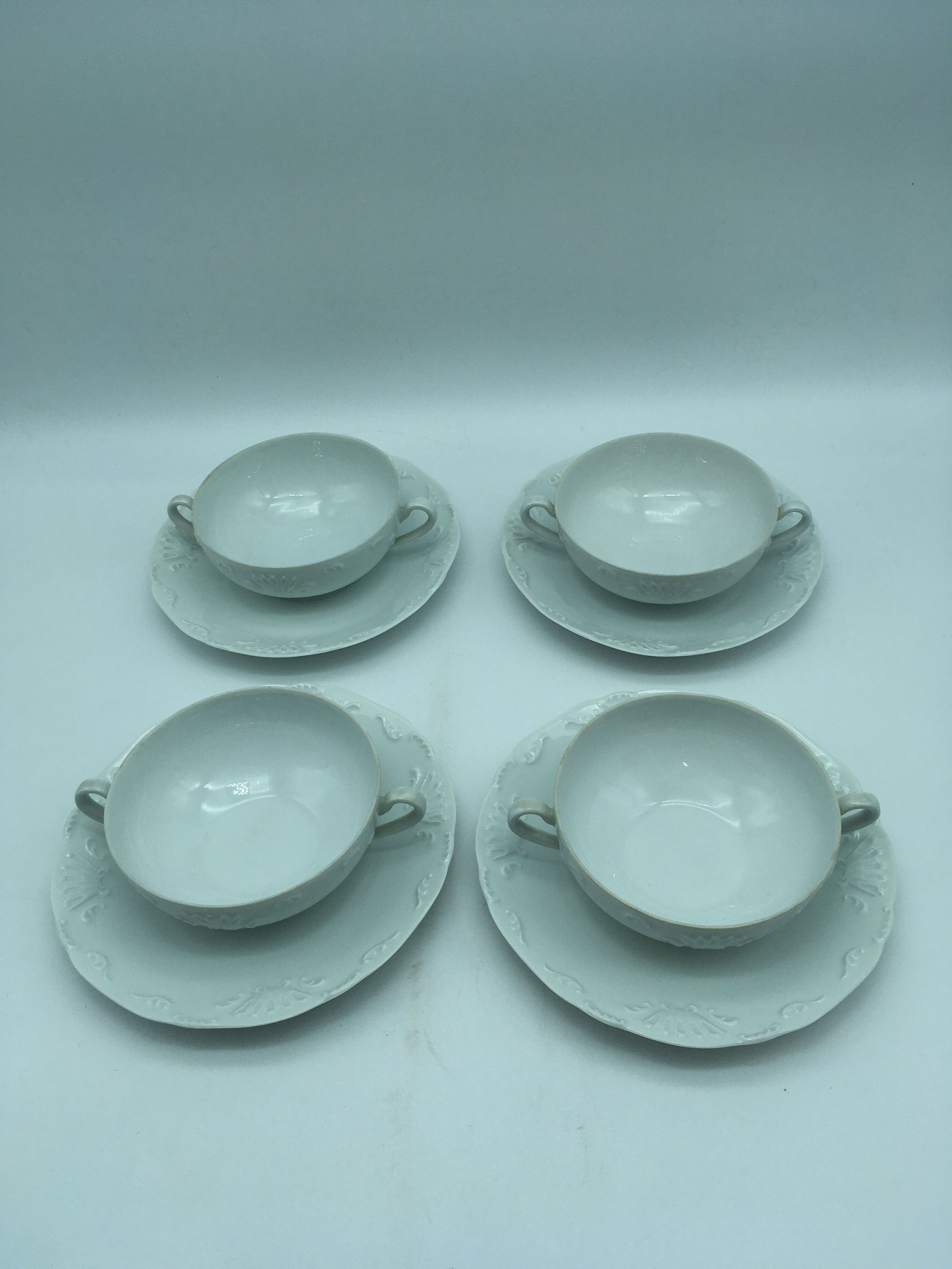 4 broth bowls in taraud limoges porcelain.