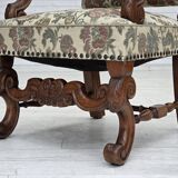 1950s, Scandinavian highback armchair, furniture fabric, oak wood.