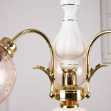 Vintage Italian Golden Ceramic & Glass Chandelier