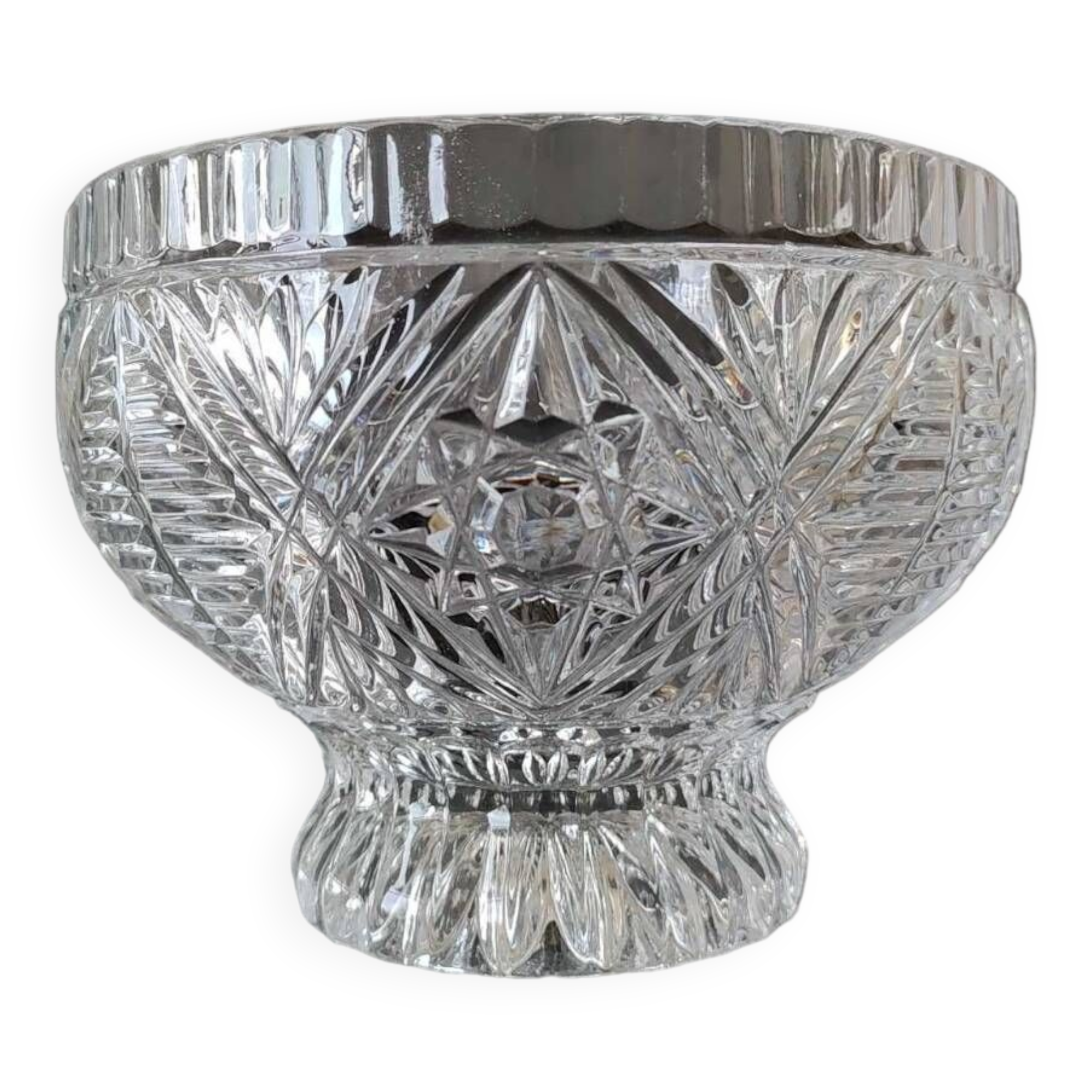 Molded crystal candy cup/dish/boho chic. art deco. starry/cross/leafy patterns, petals