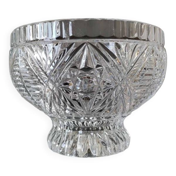 Coupe/coupelle à bonbons en cristal moulé/boho chic. art déco. motifs étoilés/croisillons/feuillus, pétales