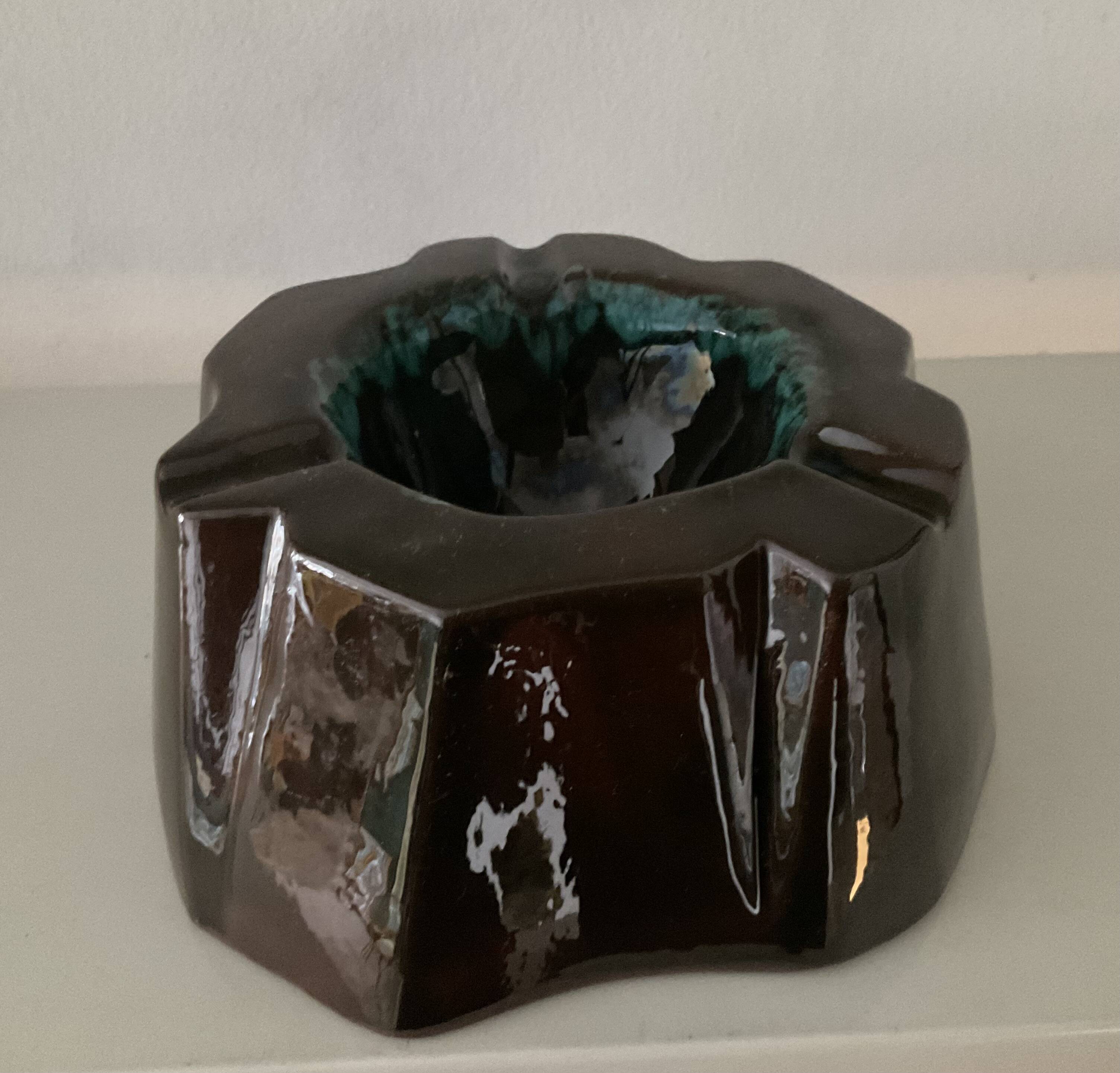 Vintage glazed terracotta ashtray
