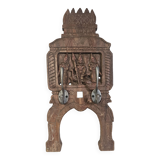 Coat rack with 2 hooks on a frieze of divinities in teak