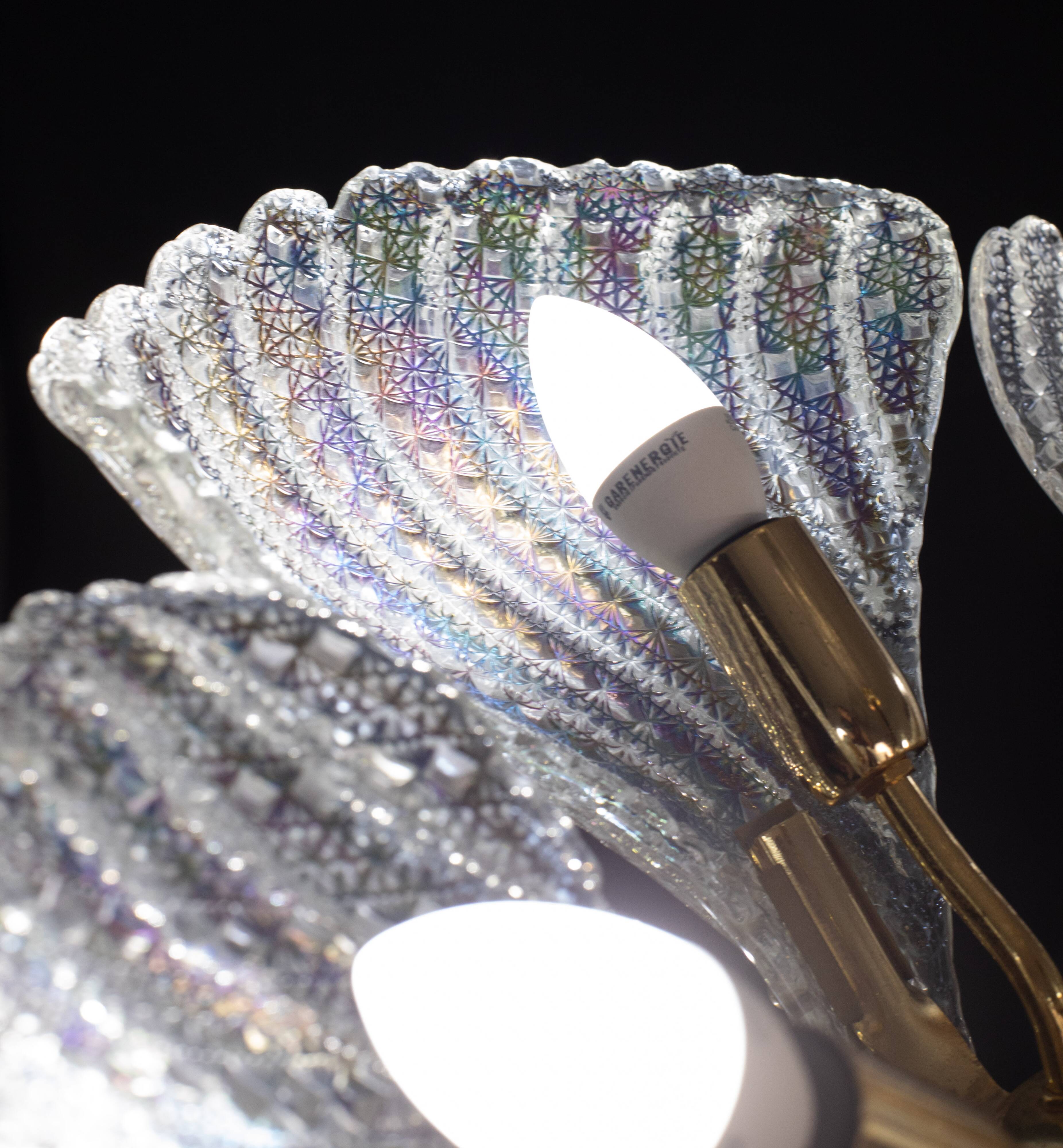 Elegant Murano Candlestick Iridescent Leaves