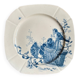 Assiette à gâteau Gien en terre de fer bleue, service "Oiseaux" vers 1870 n°3