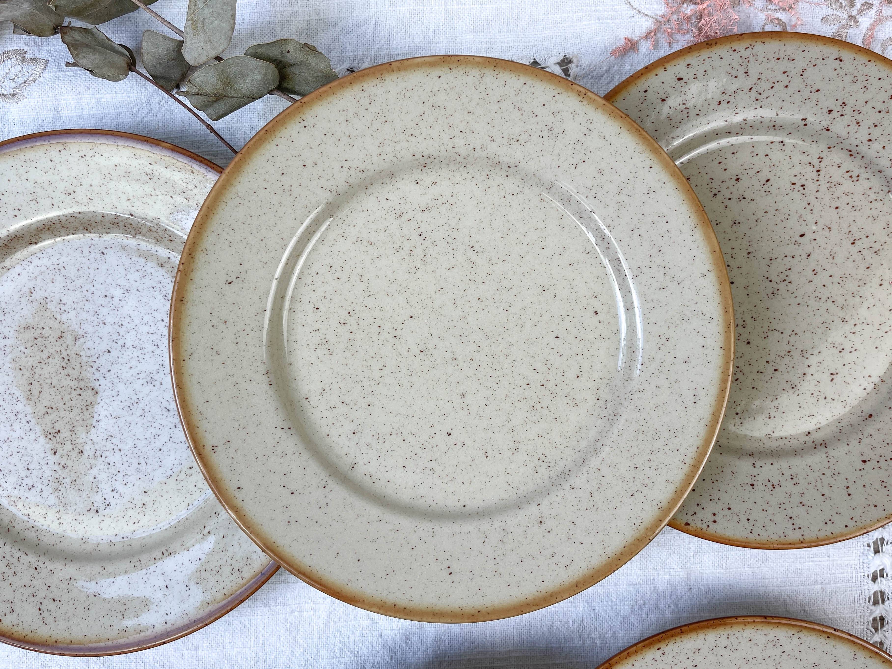 8 Small plates in speckled stoneware Tulowice mid century 20th