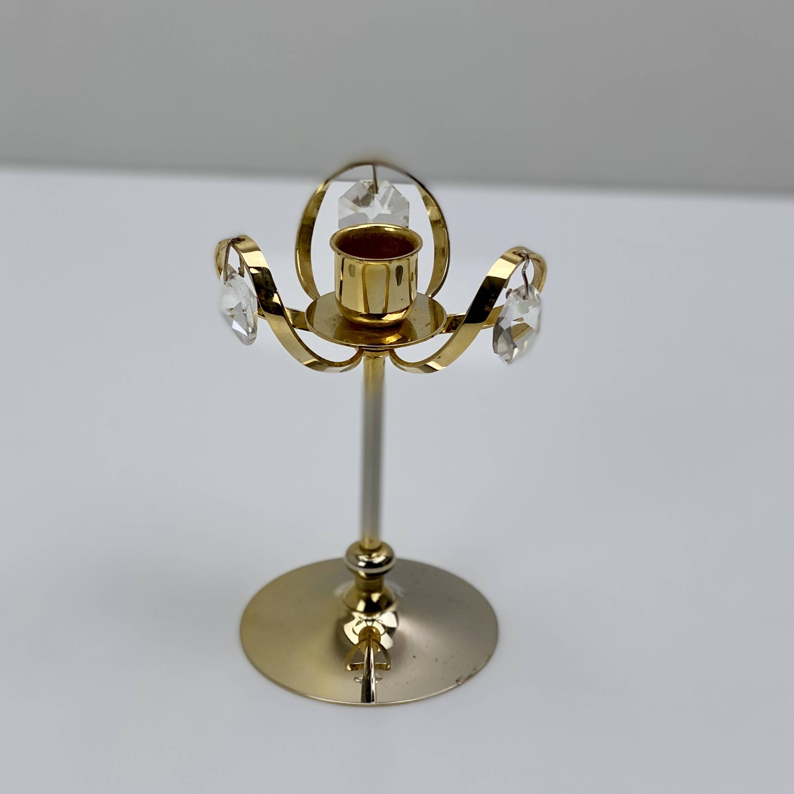 Vintage candle holder in 24 carat gold plated brass and Swarovski crystal, Palwa, Hollywood Regency. Allem
