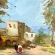 Huile 1950 mise sous verr, cadre bois doré