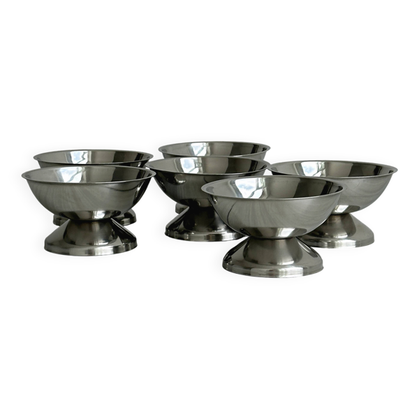 Lot de 6 coupelles sur pied en inox poli