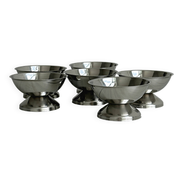 Set of 6 polished stainless steel footed bowls