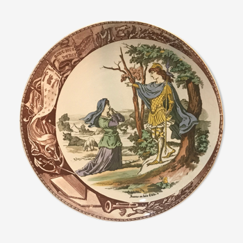 Assiette parlante ancienne, Jeanne d’Arc au bois Chesnu - Faïence de Sarreguemines du 19ème siècle