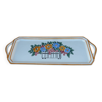 Vintage Long Ceramic Dish Art Deco Flowers