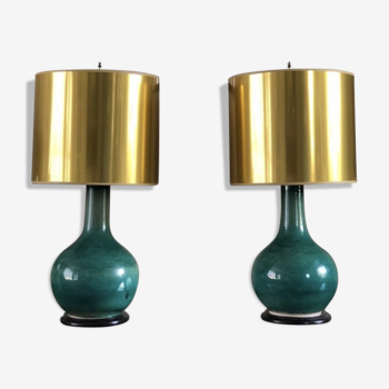 A pair of original Art Deco Celadon lamps