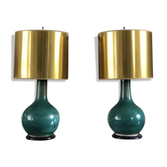 A pair of original Art Deco Celadon lamps