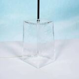 Minimalist glass table lamp from the 80s with a pleated shade.