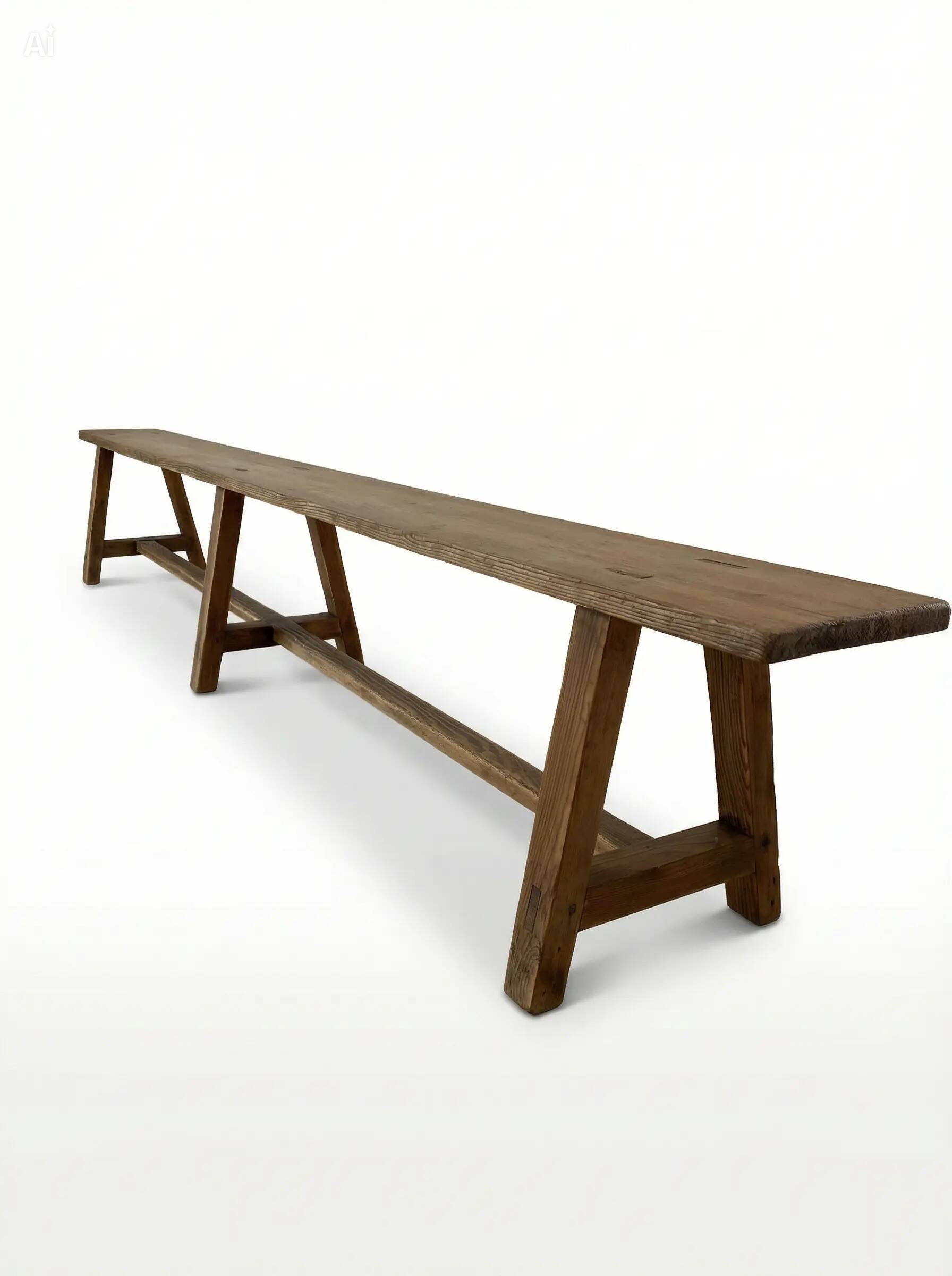 Large antique farmhouse bench 252 cm raw wood patinated