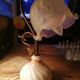 Retro lamp in brass and pink ceramic