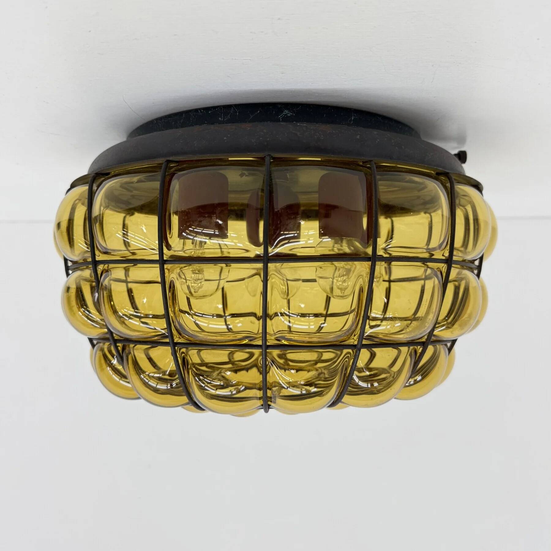 Venetian Murano caged glass flush mount with large bubbles, 1960s