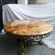 Coffee table in brass, marble and onyx