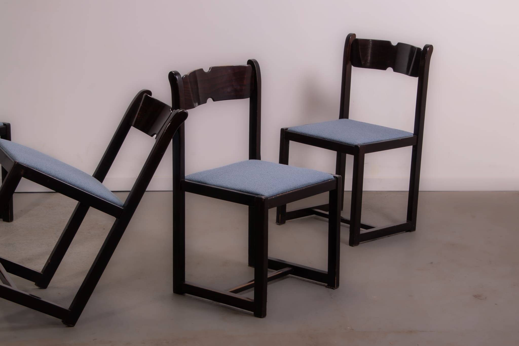 Italian beech and boucle dining chairs
