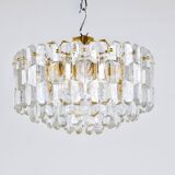 Large ceiling chandelier in gilded brass and glass Palazzo J.T. Kalmar, 1950s