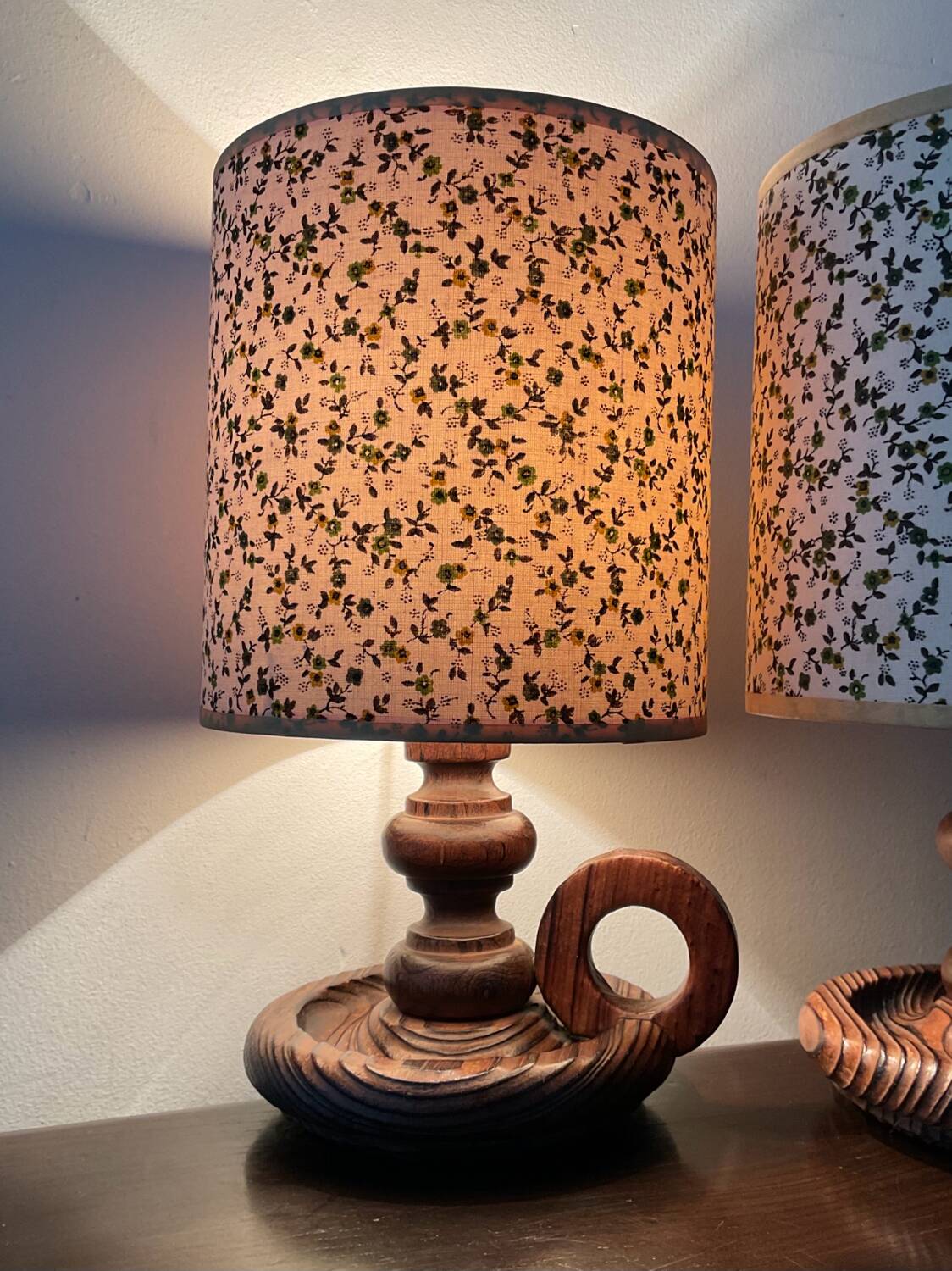 Pair of Scandinavian wooden lamps from the 60s