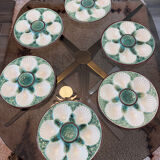 6 assiettes à huîtres en barbotine vintage