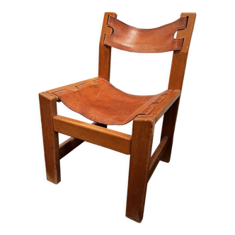 Wooden and leather armchair