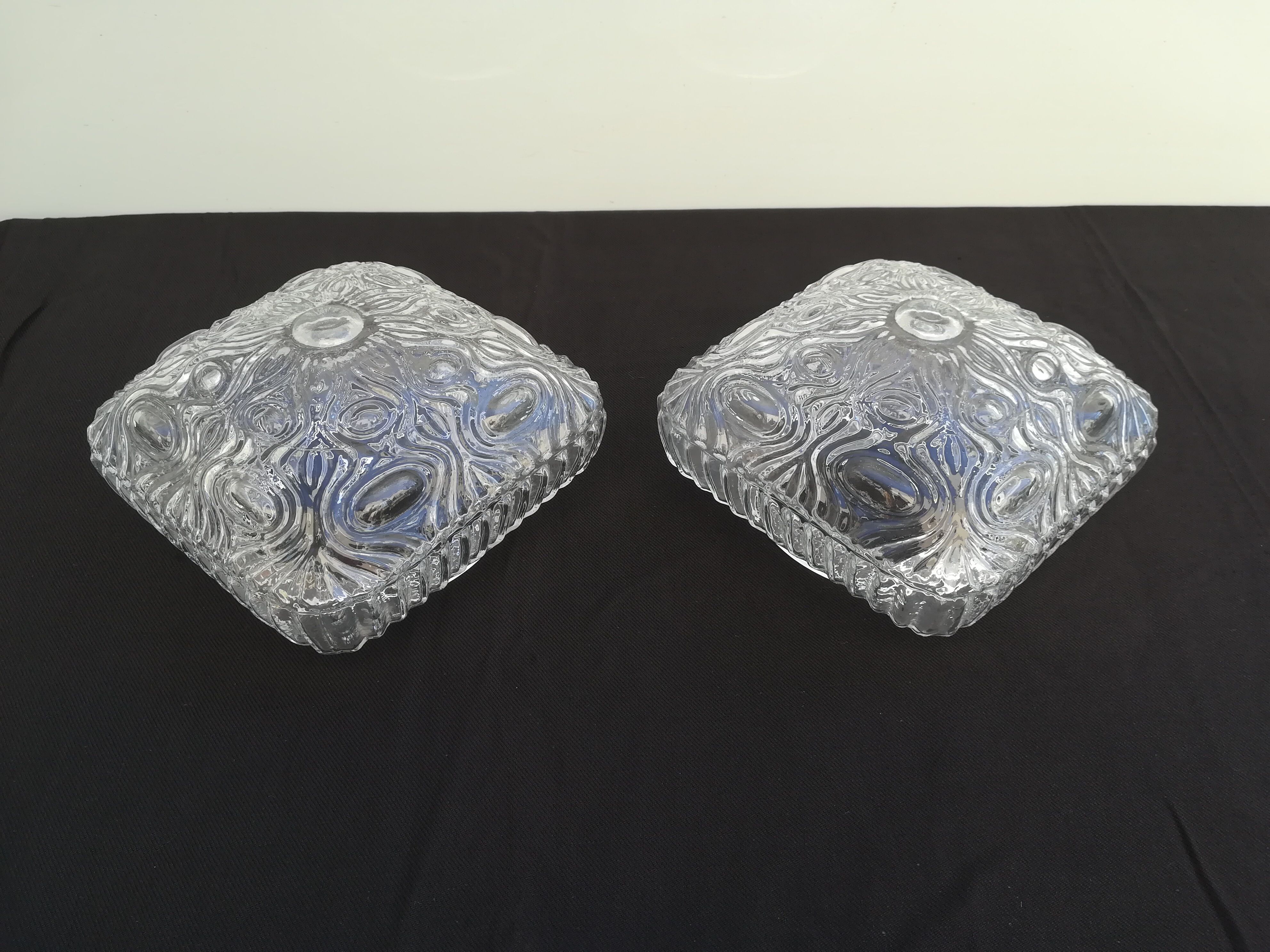 TWO PLAFONNIERS IN VERRE OF ANNEES 60