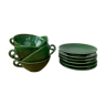 Set of small bowls and saucers, jade green, in Chevreuse sandstone