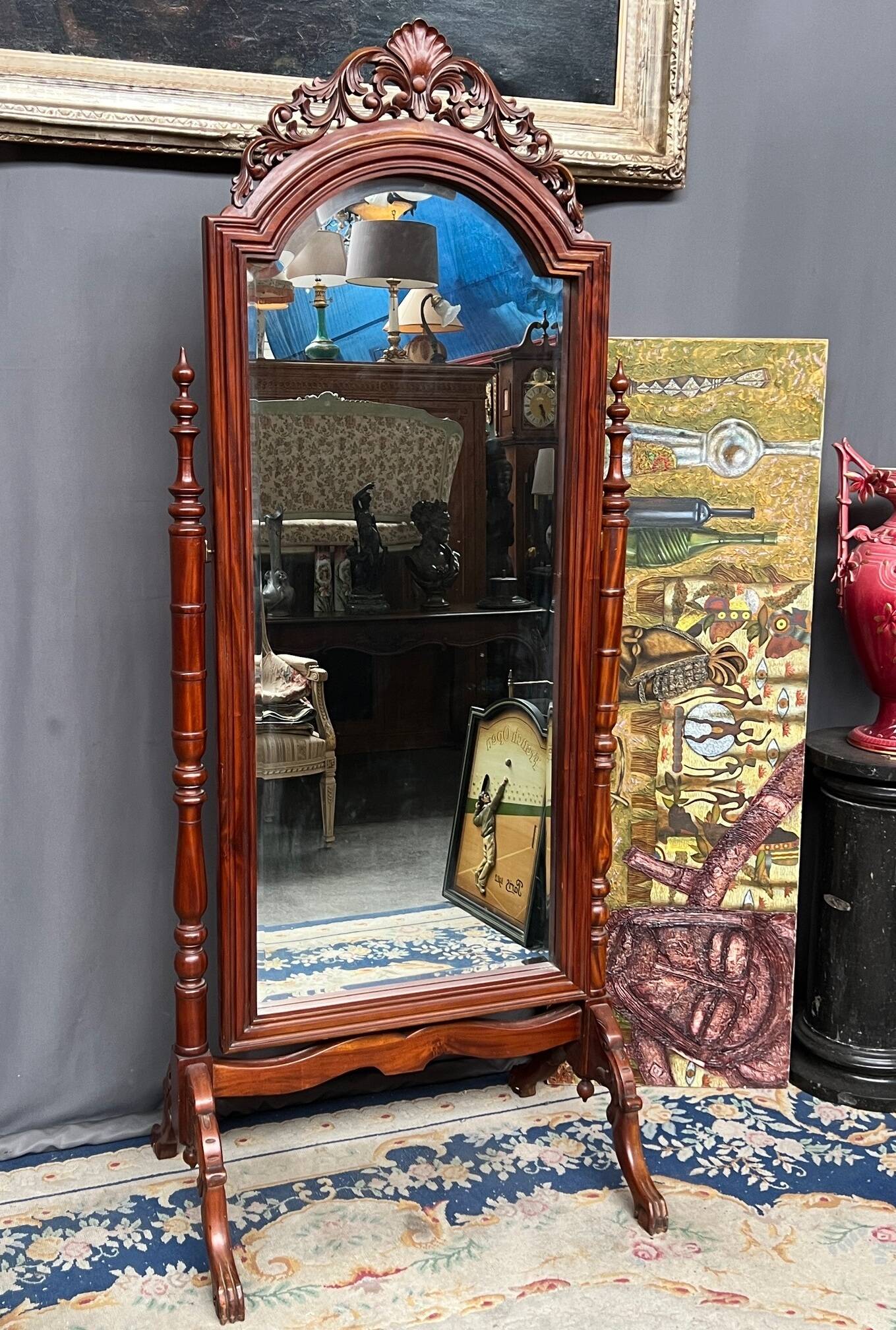 Psyche mirror. Carved solid mahogany.