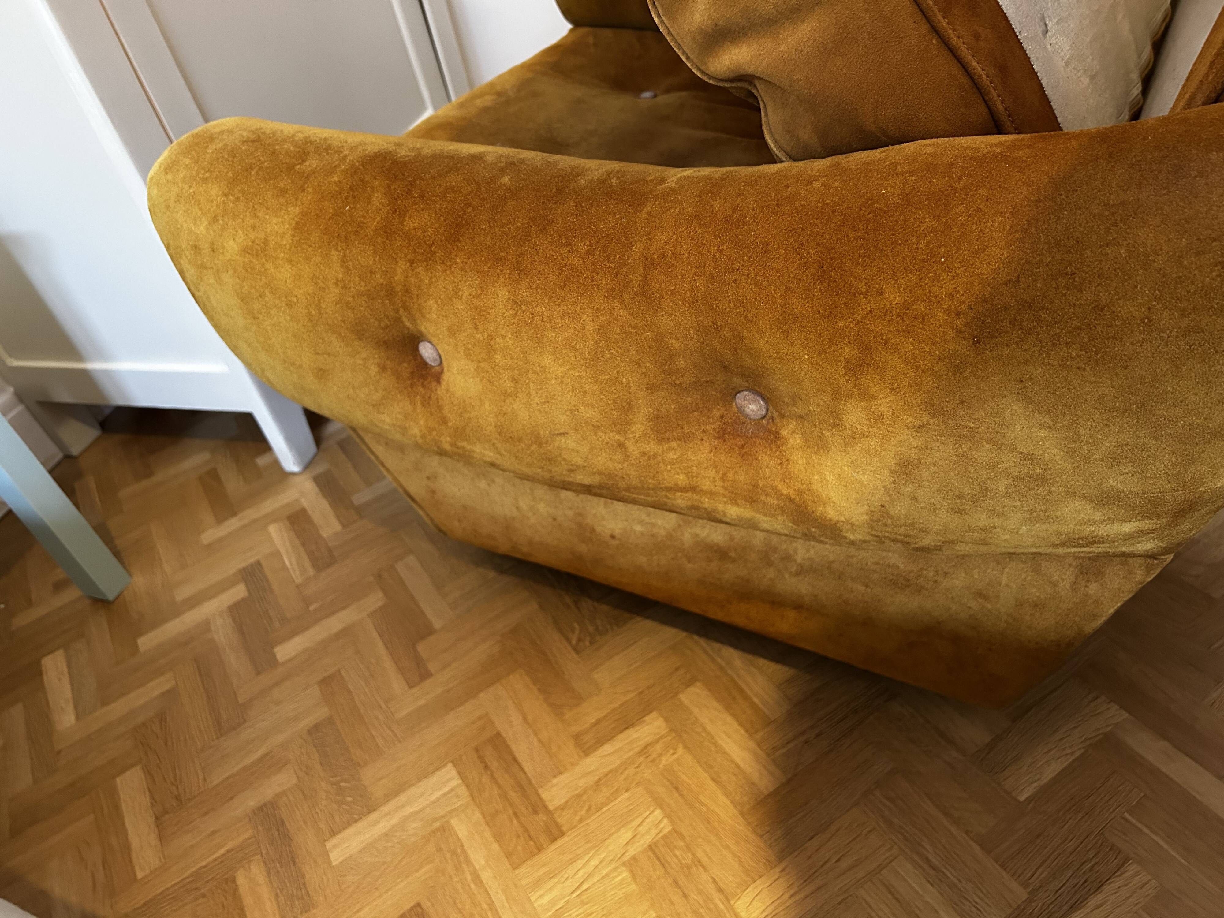 1970s yellow suede armchair