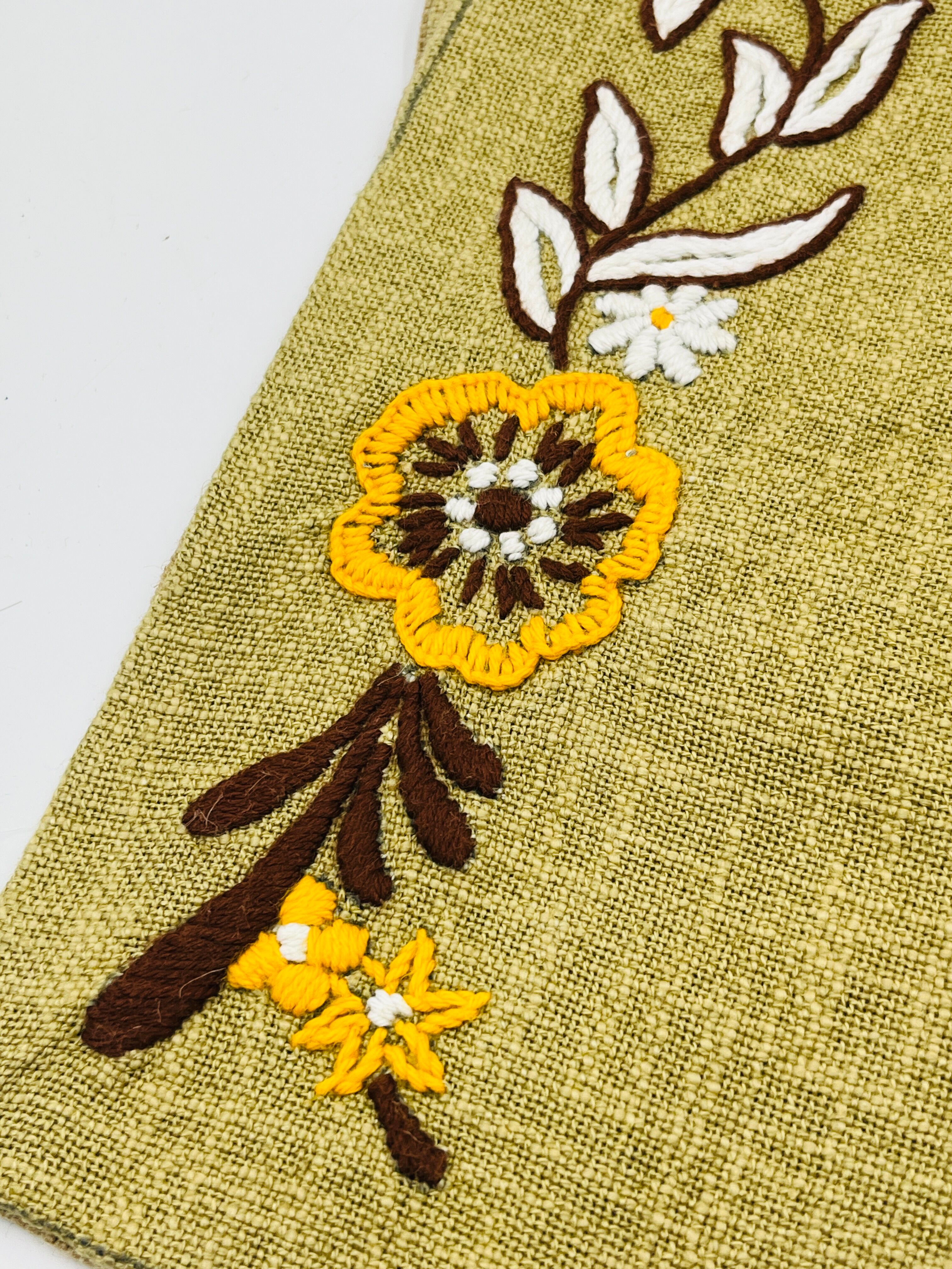Lot de 4 sets de table vintage brodés en toile de jute