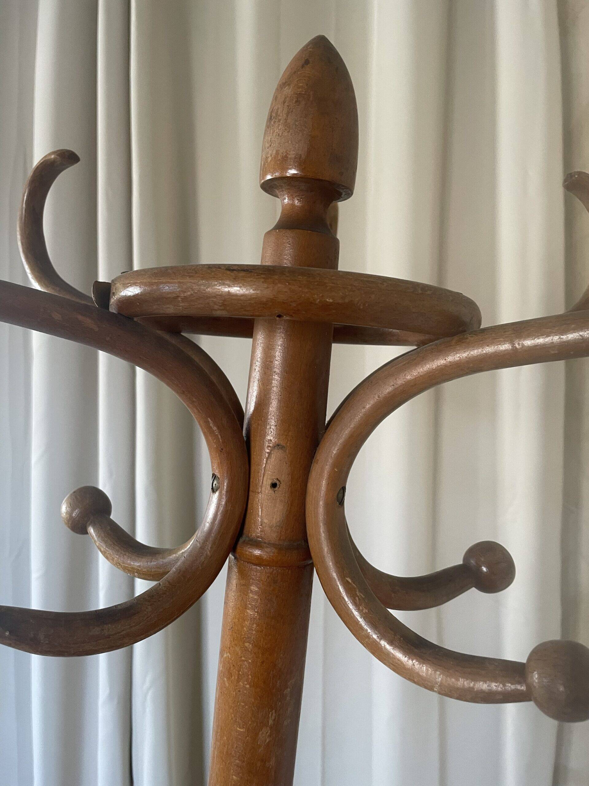 Curved wooden parrot coat rack by Baumann