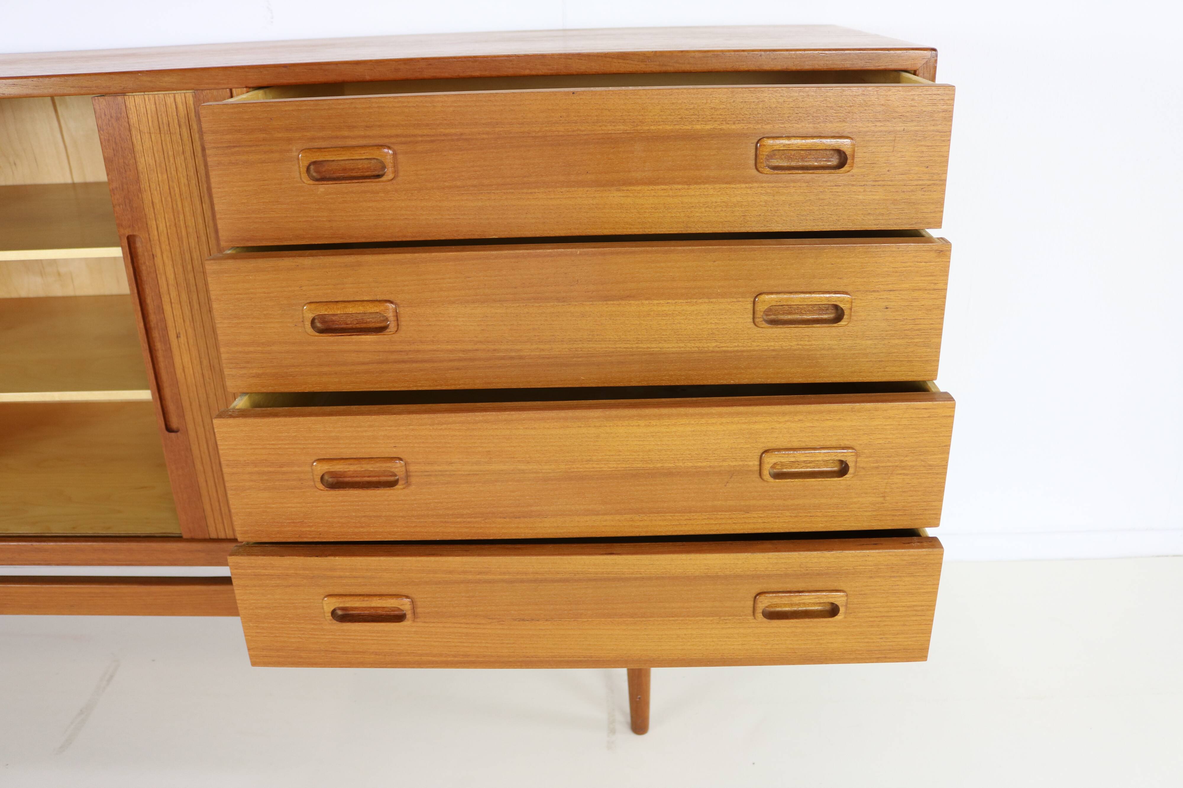 Teak enfilade with 2 tambour doors