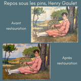 Rest under the pines, oil on canvas signed H. Gaulet