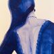 Monochrome indigo watercolour portrait of a woman "the indigo dress"