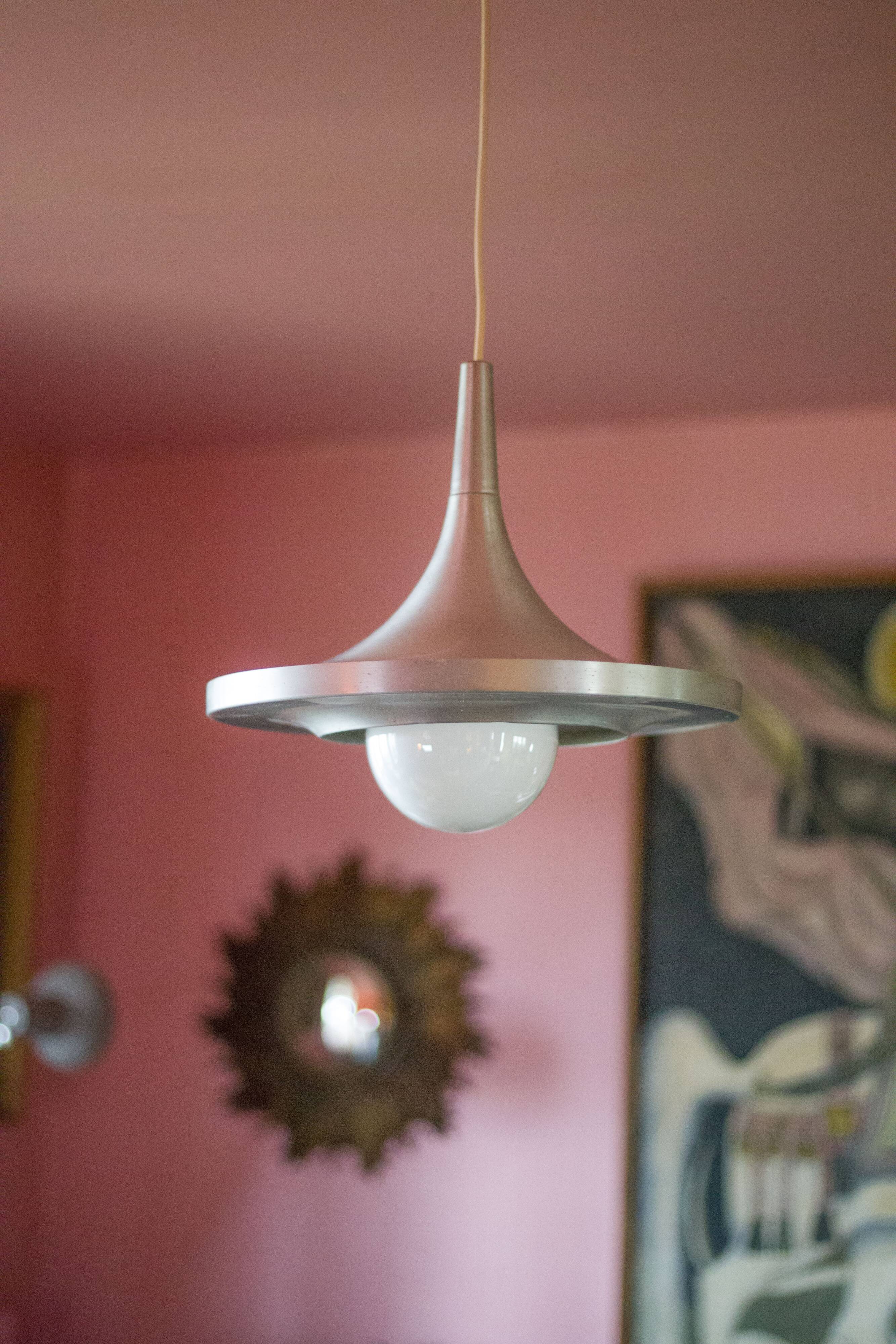 Space Age aluminum suspension, saucer suspension, vintage ceiling lamp, ceiling lamp