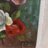 Tableau bouquet de rose signé