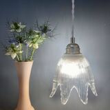 Vintage tulip flower pendant light in ribbed glass